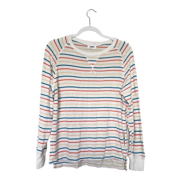 LNA Floyd Brushed Rainbow Stripe Raglan Sweater Knit Lounge Cozy Fall Sz Small - Picture 3 of 10